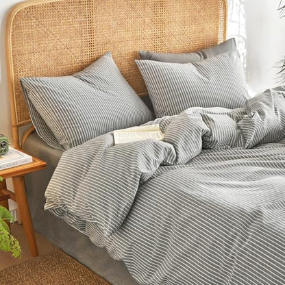 Wake In Cloud Striped Cotton Duvet Cover Set, Grey, Twin/Twin XL