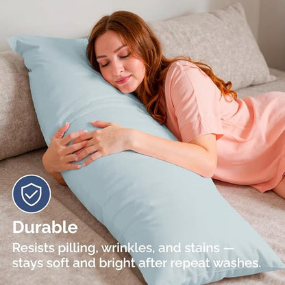 Body Pillowcases Set of 2-20x54 Long Body Pillow Case - Soft Body Pillow Cover for Sleeping & Side Sleepers - Comfy, Wrinkle & Fade Free - Machine Washable w/Envelope Enclosure Sky Blue
