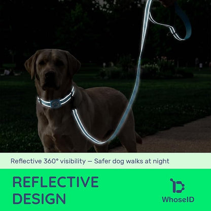 Airtag Dog Collar and Leash Set,Reflective Ultra-Durable Nylon Padded with QR Buckle & IP68 Waterproof Air Tag Holder Compatible for Apple AirTag, Comfortable for Small Medium Large Dogs (Blue Set,L)