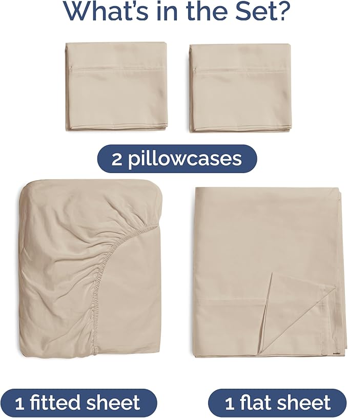 100% Rayon Derived From Bamboo - Bamboo Sheets Queen Size - Cooling Sheets for Queen - Ultra Soft, Breathable & Hotel Luxury Bedding - 1 Flat & 1 Fitted & 2 Pillowcases w/ 16 Inch Deep Pockets - Wheat