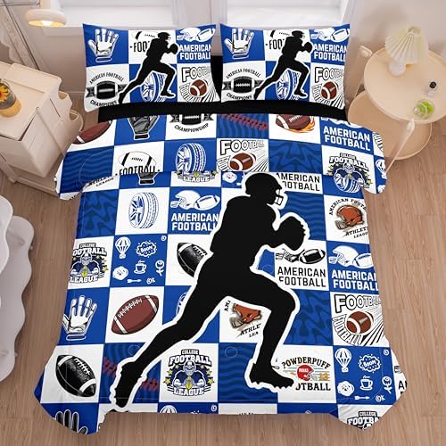 Helloosun 5PCS Twin Football Comforter Set,Sports Bedding Sets for Boys,Twin Boys Comforter Set,Football Bedding Set with Sheets，Pillowcases
