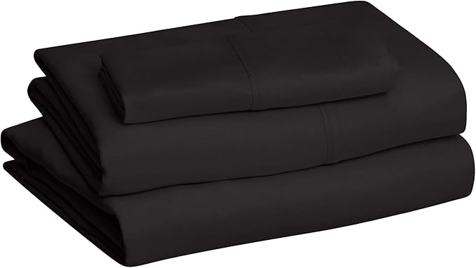 Amazon Basics Lightweight Super Soft Easy Care Breathable Brushed Microfiber 3-Piece Bed Sheet Set with 14-Inch Deep Pockets, Twin XL, Black, Solid