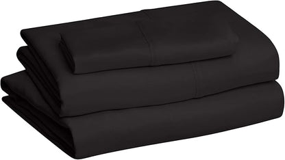 Amazon Basics Lightweight Super Soft Easy Care Breathable Brushed Microfiber 3-Piece Bed Sheet Set with 14-Inch Deep Pockets, Twin XL, Black, Solid