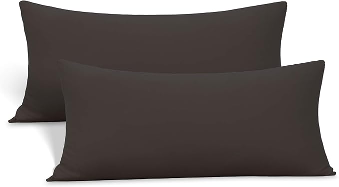 2-Pack Stretch Pillow Cases - Jersey Knit & Ultra Soft Envelope Closure Pillowcases T-Shirt Like Microfiber Blend - Suitable for 20x36/20x40 King Size Set of 2, Brown