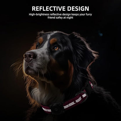 Upgrade Dog Collar with AirTag Holder, IP68 Waterproof, Hot Pink, M | Built-in Water Resistant AirTag holder, 1000D Nylon, Reflective Stitching for Night Visibility, Soft padding for Comfort