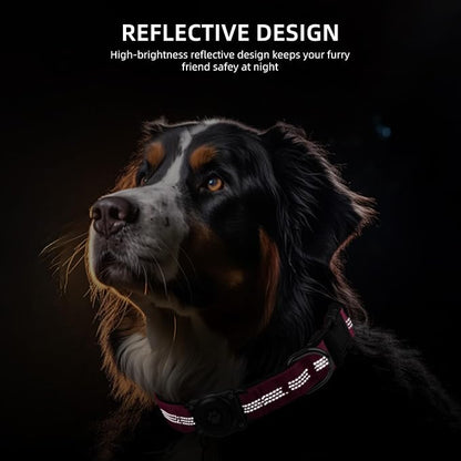 Upgrade Dog Collar with AirTag Holder, IP68 Waterproof, Hot Pink, XL | Built-in Water Resistant AirTag holder, 1000D Nylon, Reflective Stitching for Night Visibility, Soft padding for Comfort