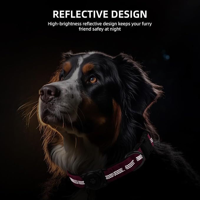 Upgrade Dog Collar with AirTag Holder, IP68 Waterproof, Hot Pink, S | Built-in Water Resistant AirTag holder, 1000D Nylon, Reflective Stitching for Night Visibility, Soft padding for Comfort
