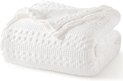 PHF 100% Cotton Waffle Weave Blanket Twin Size for Bed, Soft Lightweight & Breathable for Spring and Summer, All-Season Comfort, Luxury Aesthetic Blanket for Home Decor, 66"x90", White