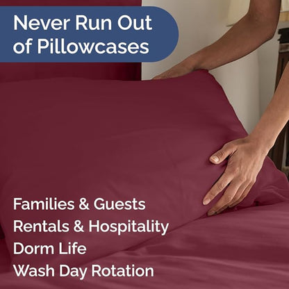 King Pillow Cases Set of 10 - Ultra Soft Hotel Quality Pillowcase Covers - Comfy & Wrinkle Free - Shrink, Stain & Fade Resistant - Easy-Care, Machine Washable Pillow Protectors - 10 Pcs Set - Burgundy