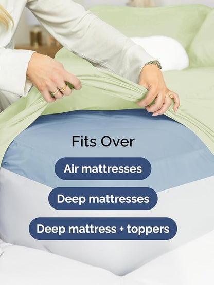 Extra Deep Queen Sheet Set - 6 Piece Breathable and Cooling Sheets - Hotel Luxury Bedding for Women, Men, Kids & Teens - Easy Secure Fit - Soft, Wrinkle Free & Comfy - Extra Deep Pockets - Light Sage
