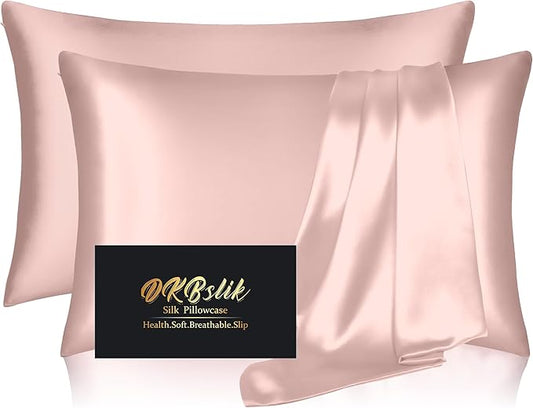Silk Pillow Cases 2 Pack, Mulberry Silk Pillowcases Standard Set of 2, Smooth, Anti Acne, Beauty Sleep, Both Sides Natural Silk Satin Pillow Cases for Women 2 Pack with Zipper for Gift, Coral