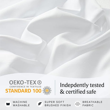 LuxClub 3 PC Sheet Bed Sheets Deep Pockets 18" Wrinkle Free Kids Fitted Sheets Machine Washable Hotel Bedding Silky Soft - White Twin