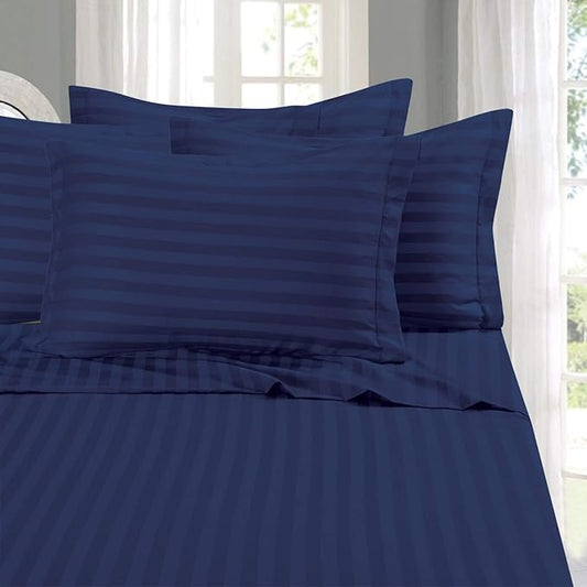 Elegant Comfort Best, Softest, Coziest 6-Piece Sheet Sets! - 1500 Premier Hotel Quality Luxurious Wrinkle Resistant 6-Piece Damask Stripe Bed Sheet Set, King Navy Blue