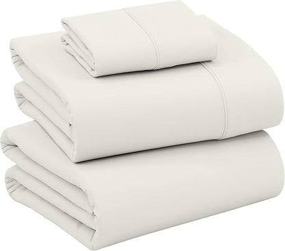 RUVANTI 100% Cotton Sheets – Twin XL Size Percale Bedding, Cooling & Breathable, Durable with a Crisp, Soft & Comfortable Feel, 16" Deep Pocket, 3-Piece Set, Ivory