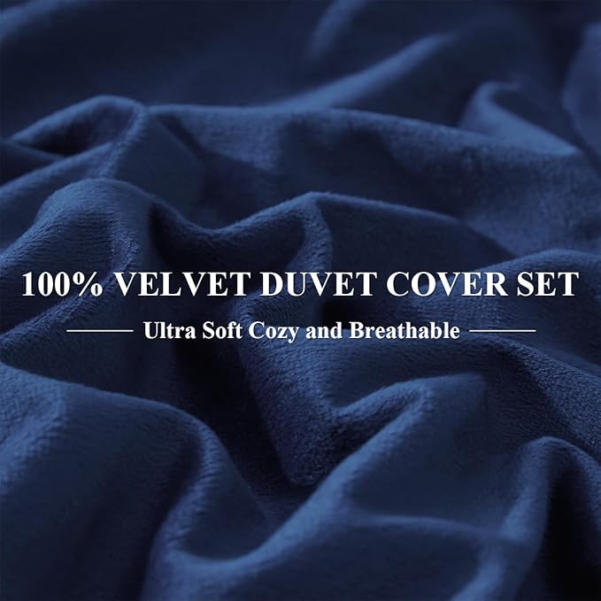 Ivellow Velvet Duvet Cover King Size 3 Pcs Flannel Navy Blue Duvet Cover King Velvet Comforter Cover Bedding Set Ultra Soft Cozy Solid Luxury Velour Duvet Cover Set Zipper Closure Corner Ties