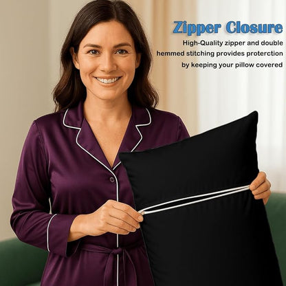 Comfort Beddings Body Pillowcase, 100% Organic Cotton 600 Thread Count Sateen, Soft Cooling Black, 1-Pack, Hidden Zipper Closure, Hotel Quality, Fade & Shrink Resistant, 20 x 48 Inches
