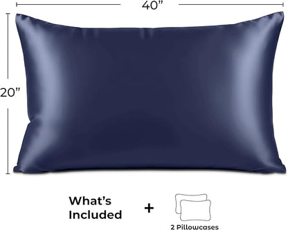 Pure Bedding Satin Pillowcase 2 Pack - King Size (20"x40", Midnight Blue) - Silky Pillow Cases for Hair and Skin - Satin Pillow Covers with Envelope Closure - Extra Soft Premium Microfiber