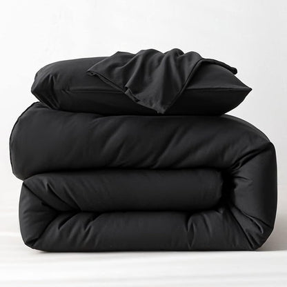 ROSGONIA King Size Comforter Set Black, 3pcs (1 Black Comforter & 2 Pillowcases), All Season Bedding Lightweight Bedspread Blanket Quilt Bed Set