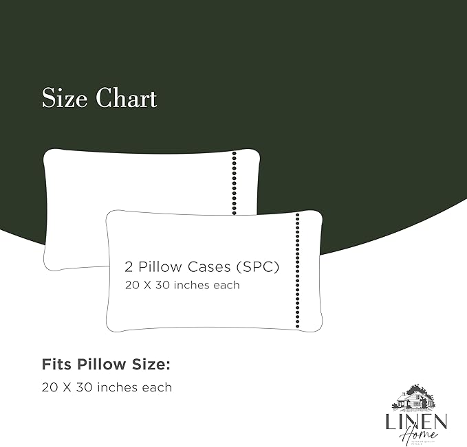 Linen Home 100% Cotton Percale Pearl Stitch Pillowcases Queen/Standard Size, Olive Green, 2 Pieces of Pillow Case, Crisp and Cool Strong Bed Linen, 20 inches X 30 inches