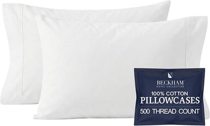 Beckham Hotel Collection Pillowcases King Size Set of 2, Cool Touch Cotton Sateen Fabric, 500TC, Silky Smooth & Soft, Open End, White