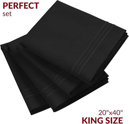 Mellanni Pillow Cases Set - 4 PC Iconic Collection Pillowcases - Hotel Luxury, Extra Soft, Cooling Pillow Covers - Wrinkle, Fade, Stain Resistant (King Size 20" x 40", Black)