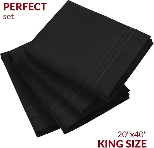 Mellanni Pillow Cases Set - 4 PC Iconic Collection Pillowcases - Hotel Luxury, Extra Soft, Cooling Pillow Covers - Wrinkle, Fade, Stain Resistant (King Size 20" x 40", Black)