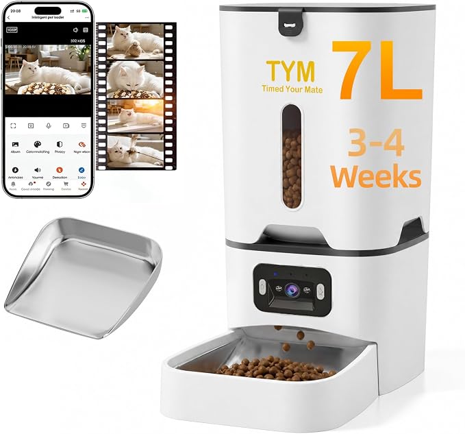 Automatic Cat Feeder with Camera, 5G WiFi Food Dispenser for Small Pets | Two-way Voice | Night Vision | Separation Anxiety | Weight / Diet Control | Programmable Timer | APP Remote Control