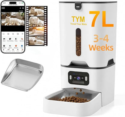 Automatic Cat Feeder with Camera, 5G WiFi Food Dispenser for Small Pets | Two-way Voice | Night Vision | Separation Anxiety | Weight / Diet Control | Programmable Timer | APP Remote Control