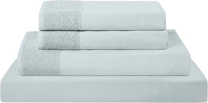 Modern Threads 4 Piece Microfiber Sheet Set – Soft Cooling Bed Sheets with Crochet Lace – Deep Pocket, Wrinkle Free, Breathable, Hotel Luxury Bedding, Pale Aqua, King