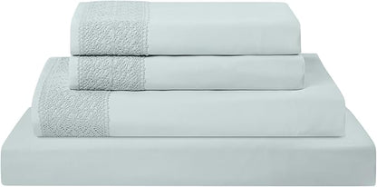 Modern Threads 4 Piece Microfiber Sheet Set – Soft Cooling Bed Sheets with Crochet Lace – Deep Pocket, Wrinkle Free, Breathable, Hotel Luxury Bedding, Pale Aqua, Full
