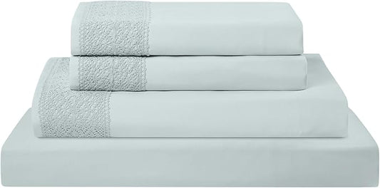 Modern Threads 4 Piece Microfiber Sheet Set – Soft Cooling Bed Sheets with Crochet Lace – Deep Pocket, Wrinkle Free, Breathable, Hotel Luxury Bedding, Pale Aqua, Full