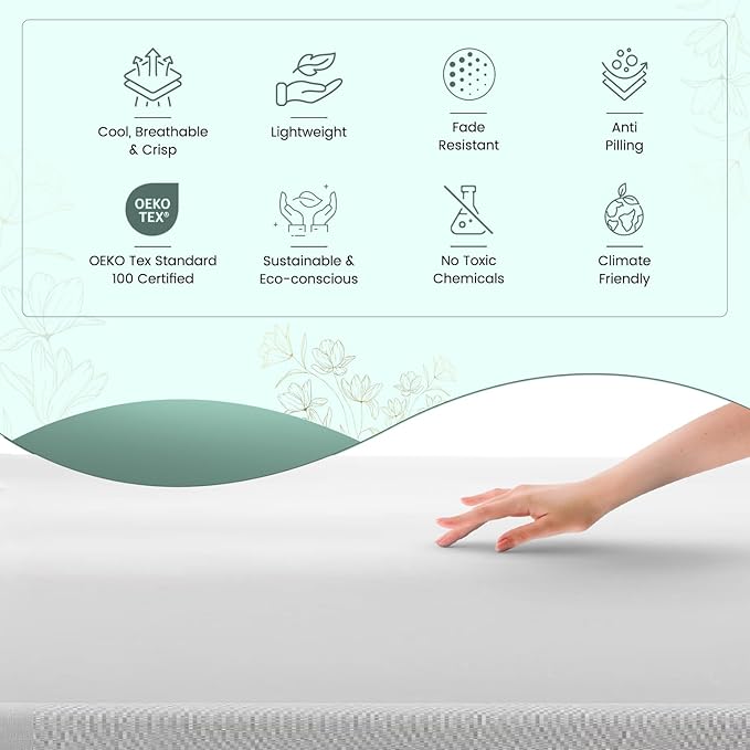 Feather & Stitch Softest 100% Cotton Sheets, 300 Thread Count Percale Weave Bedding, 16" Deep Pocket, Cooling Sheets, Breathable Bed Set, Hotel Premium Quality (Queen, White)