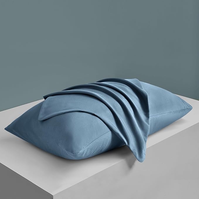 MILVOWOC 2Pcs Brushed Microfiber Queen Pillowcases - 20 x 30 Inch, Slate Blue Pillow Case Set Non Slip Envelope Pillow Cover with Moisture Absorption and Anti-Wrinkle
