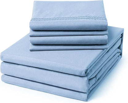 ClevaHome King Size Sheet Set - 6 Piece Soft Breathable Luxury Bed Sheet Set - Shrinkage & Fade Resistant Embroidered Bedding Sheet with Deep Pocket, 2 Extra Pillowcases (King, Chambray Blue)