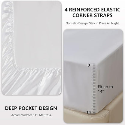 CozyLux Satin Sheets Twin XL Sheets - 3 Piece Silky XL Twin Sheet Set, Luxury Extra Long White Sheet with Smooth and Soft Microfiber, Includes 1 Fitted Sheet, 1 Flat Sheet and 1 Pillowcase