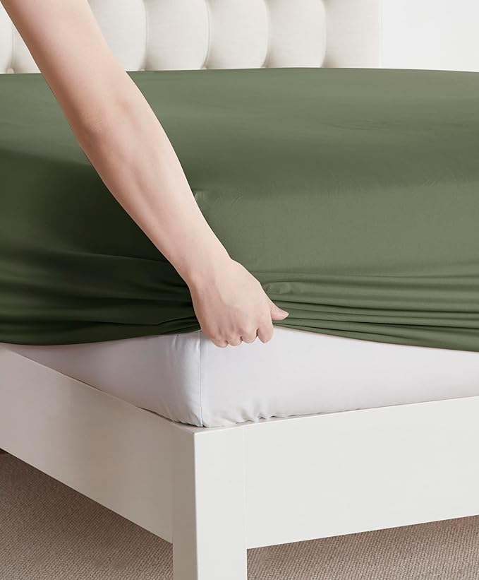Clara Clark Bed Sheets, Premier 1800 Series Bed Sheet Set, Deep Pocket, Wrinkle, Fade, Stain Resistant, Luxury Soft Bedding Sheets & Pillowcases, California King, Olive Green