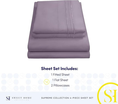 Queen Size Bed Sheets - Breathable Luxury Sheets with Full Elastic & Secure Corner Straps Built In - 1800 Supreme Collection Extra Soft Deep Pocket Bedding Set, Sheet Set, Queen, Plum