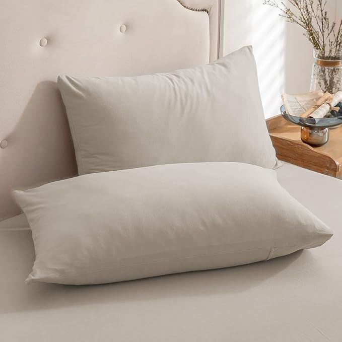 PURE ERA Jersey Knit Pillowcases 100% T-Shirt Cotton Super Soft Comfy Breathable, Set of 2, King 20" x 36", Solid Dark Beige
