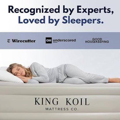 King Koil Luxury Queen Size Air Mattress with Built-in High-Speed Pump Best for Home, Camping, Guests, Queen Size Luxury Double Airbed Adjustable Blow Up Mattress, Waterproof, 1-Year Warranty