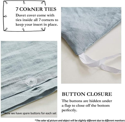 Simple&Opulence 100% French Flax Linen Duvet Cover Set with Embroidery Washed - 3 Pieces (1 Duvet Cover with 2 Pillow Shams) with Button Closure Soft Breathable Farmhouse - Dusty Blue, King Size