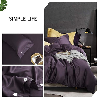 EAVD Modern Style Dark Purple Duvet Cover King Soft Cotton Reversible Purple Bedding with 2 Button Pillowcases Luxury Solid Color Dark Purple Comforter Set with Zipper Closure