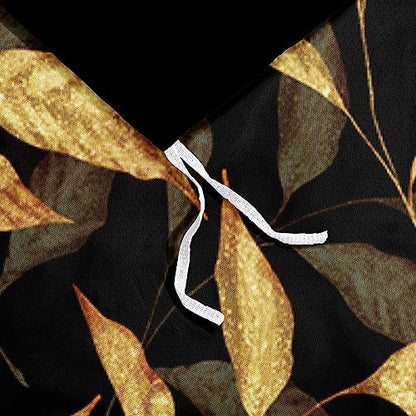 Trendy Flower Duvet Cover Set Full Size for Gilrs and Boys Gold Leaves Sequin Bedding Comforter Cover Black Bed Set