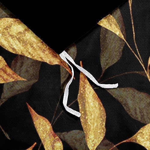 Trendy Flower Duvet Cover Set Twin Size for Gilrs and Boys Gold Leaves Sequin Bedding Comforter Cover Black Bed Set
