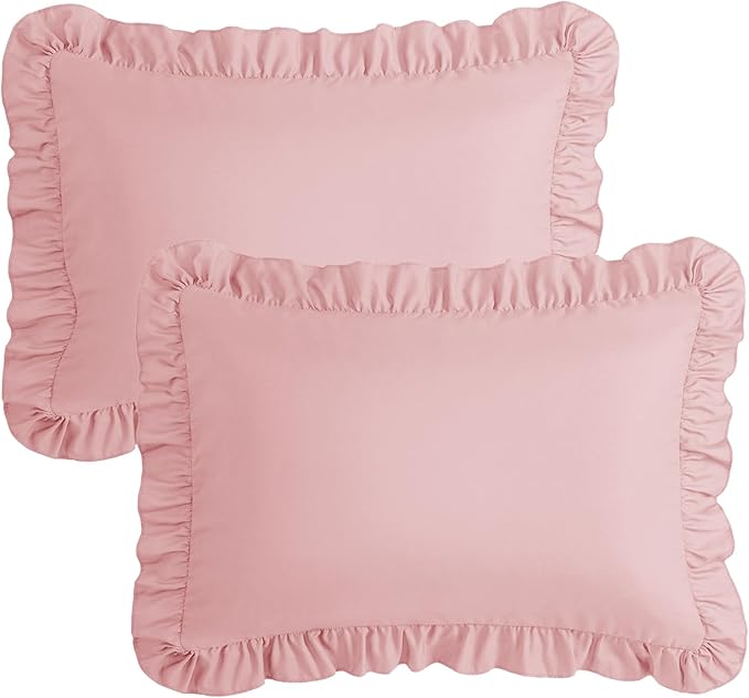 KKJIAF Ruffle Pillow Cases Standard Size Set of 2, Ruffled Pillow Covers with Envelope Closure, Wrinkle Resistant Pillowcases 20" x 26", Ruffled Pillow Shams, Light Pink