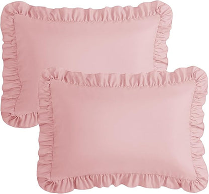 KKJIAF Ruffle Pillow Cases Standard Size Set of 2, Ruffled Pillow Covers with Envelope Closure, Wrinkle Resistant Pillowcases 20" x 26", Ruffled Pillow Shams, Light Pink