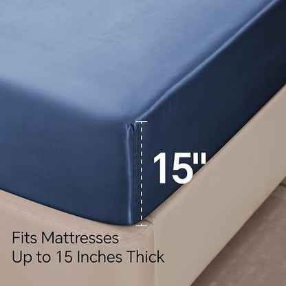 BEDELITE Satin Sheets Twin XL Size Bed Set, Luxury Soft Navy Silky Sheets for Hair and Skin, Similar to Silk Bed Sheets Set 3 Pieces （1 Deep Pocket Fitted Sheet, 1 Flat Sheet, and 1 Pillowcase）