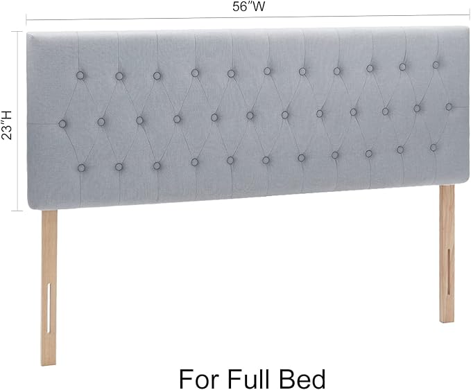 Tufted Upholstered Full Size Bed Headboard in Modern Button Design, Adjustable Solid Wood Head Board, Premium Linen Fabric Padded Headboards in Bedroom (Grey)