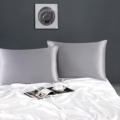 ZIMASILK 100% Pure Mulberry Silk Pillowcase for Hair and Skin Health,Soft and Smooth,Both Sides Premium Grade 6A Silk,600 Thread Count,with Hidden Zipper,1pc (King 20''x36'',Silver Grey)