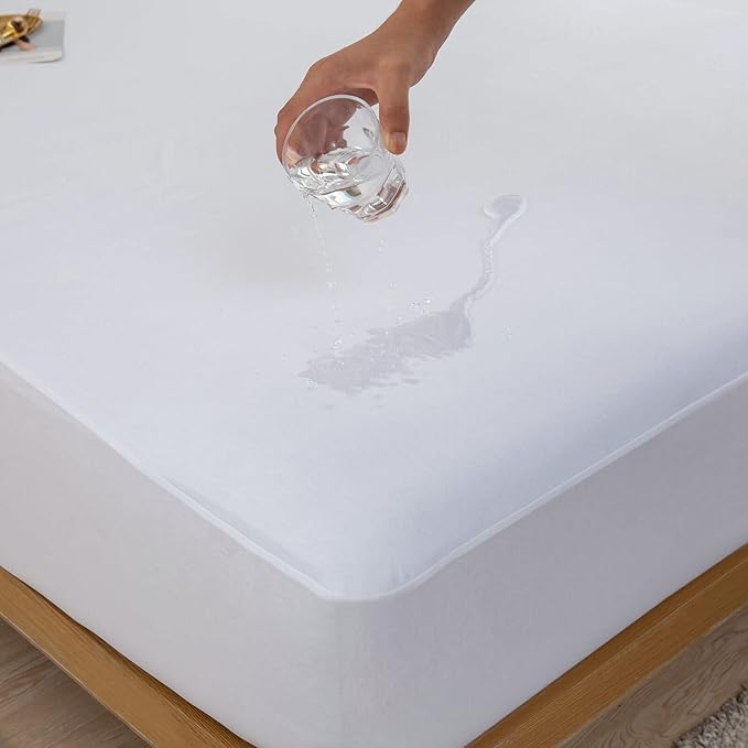 Kingnex Olympic Queen 66 x 80 Waterproof Mattress Protector with Bamboo Viscose Jersey Surface for Super Queen Bed Fitted Sheet Style Cover Olympic Queen
