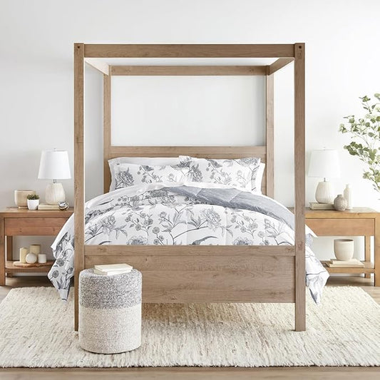 LINENS & HUTCH Comforter Set Patterned Microfiber All Season Down-Alternative Ultra Soft Bedding in Molly Botanicals - King/Cal-King Molly Botanicals Light Blue